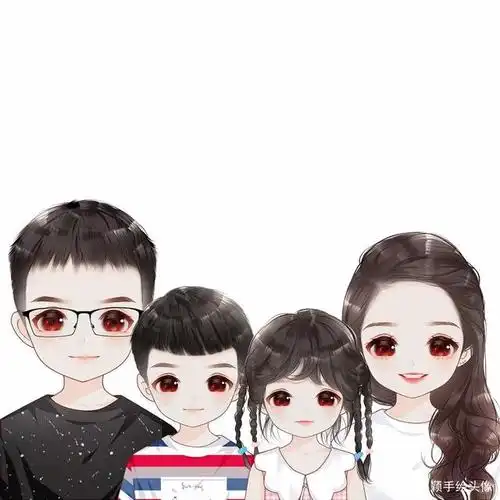 真人照片手绘一家四口卡通头像精致可爱又好看