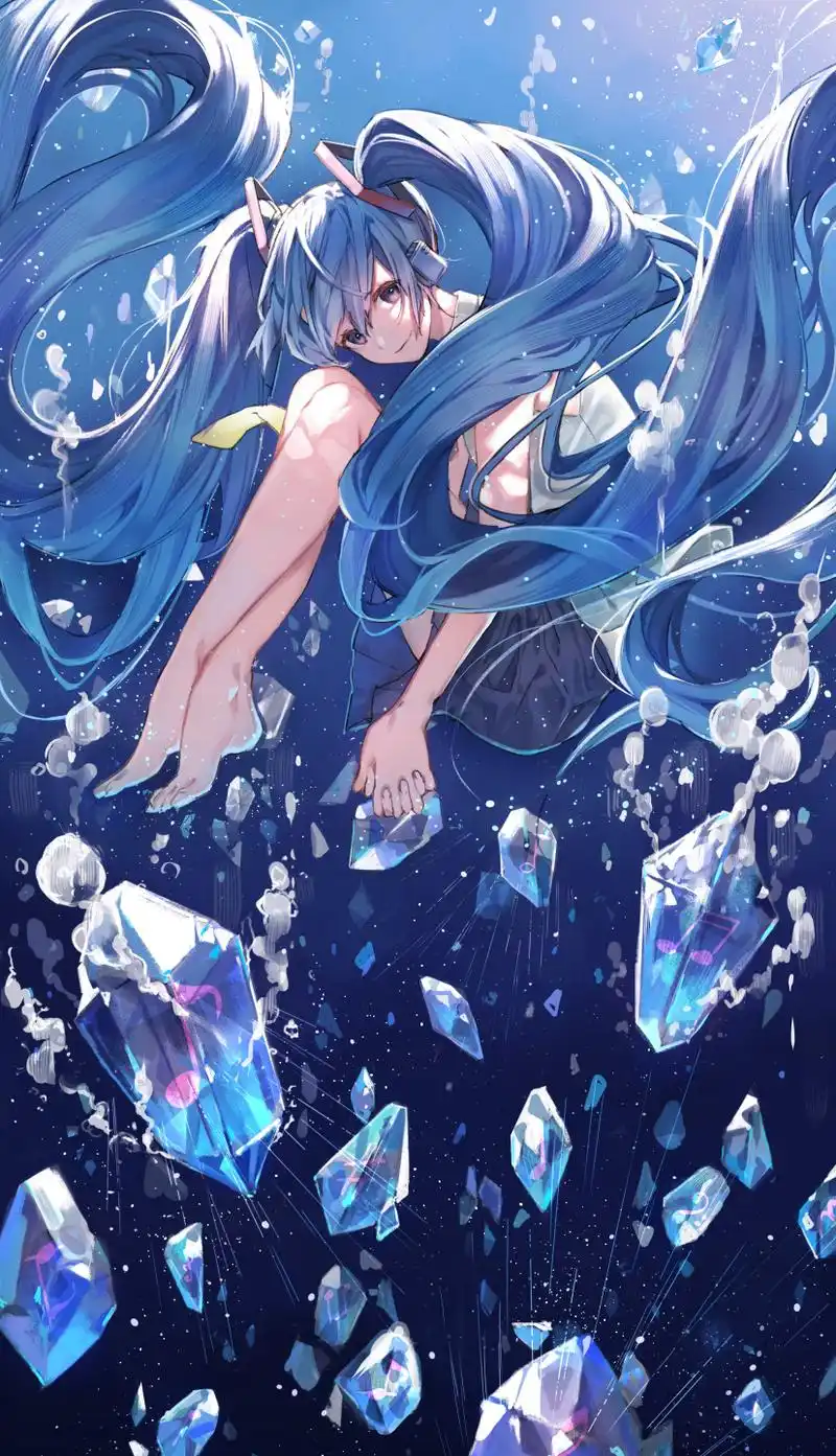 蓝色系动漫壁纸:双马尾福利!初音公主怎么会那么可爱