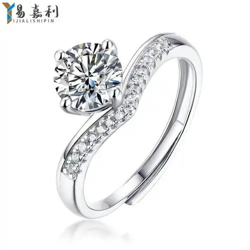 跨境爆款一克拉公主皇冠戒指女热卖直播潮仿真莫桑石戒指直播货源