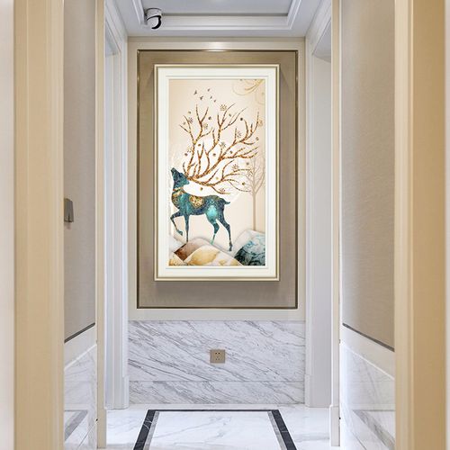 饰画大气入户挂画简约北欧背景墙现代美式轻奢壁画麋鹿进门玄关装