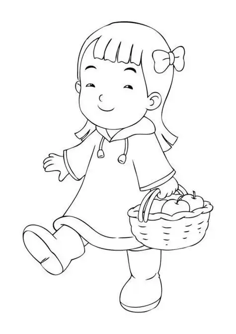 小女孩捡稻穗简笔画