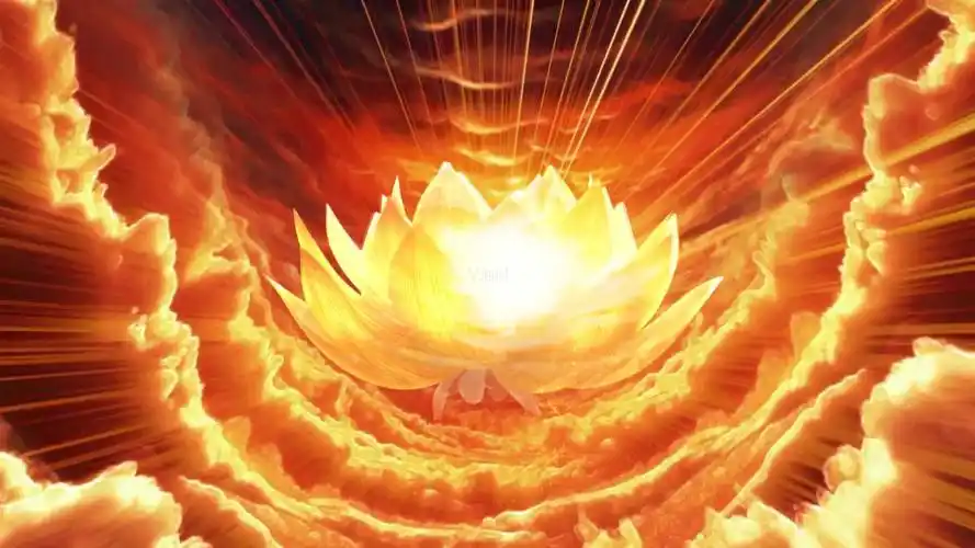 佛教佛光四射莲花金莲盛开金色大气云层