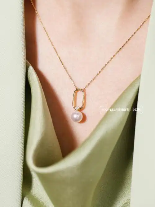 18k金回形针珍珠项链简直爱上心头