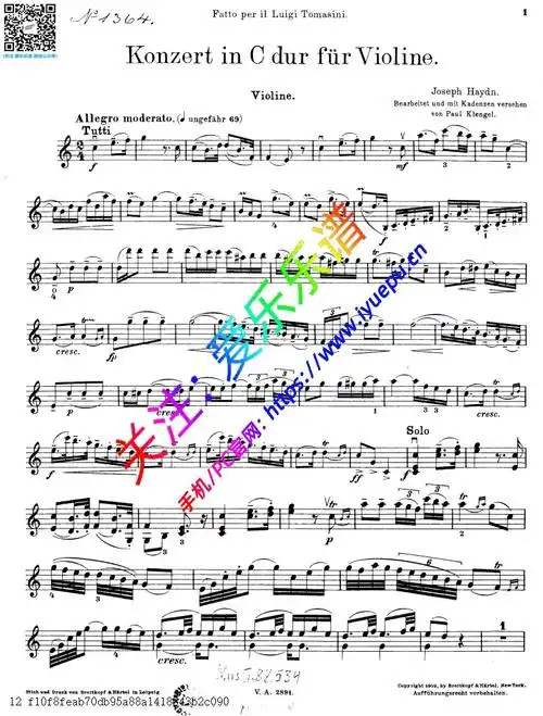 海顿c大调第一小提琴协奏曲 小提琴谱含华彩-va