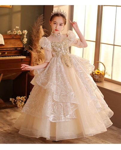 花童生日公主裙小女孩主持人儿童礼服秋冬洋气走秀女童钢琴演出服