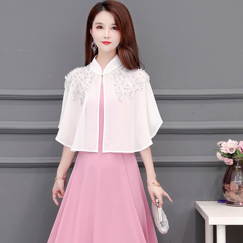 旗袍披肩外套新款夏季薄款配裙子外搭雪纺开衫短款斗篷防晒披风女