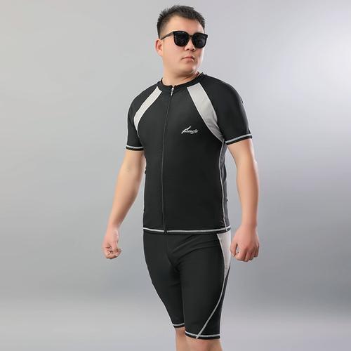 泳衣套装长袖男温泉加肥加大游泳衣上衣男海边防晒五分裤大码男士