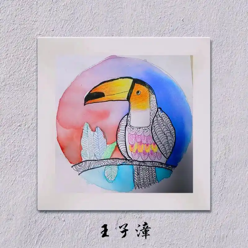 创意线描《大嘴鸟》儿童画创意线描,让孩子们用线条练习形体,水 - 抖