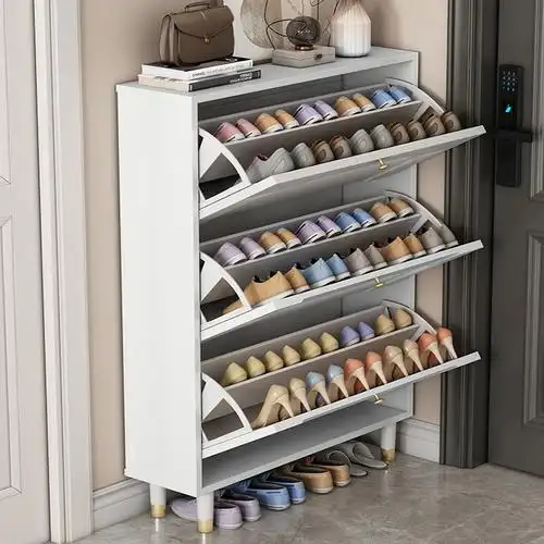 古达奶油风翻斗鞋柜家用门口鞋架入户玄关柜一体简易鞋架