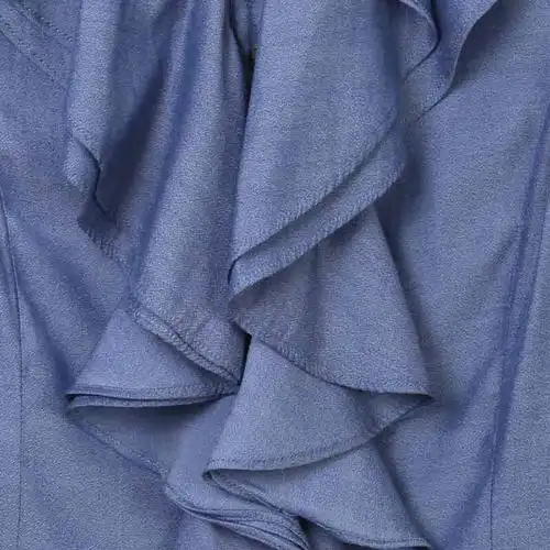 衬衫长袖打底衫韩版荷叶边修身立领纯色衬衣 女 sc13244 灰蓝色(短袖)