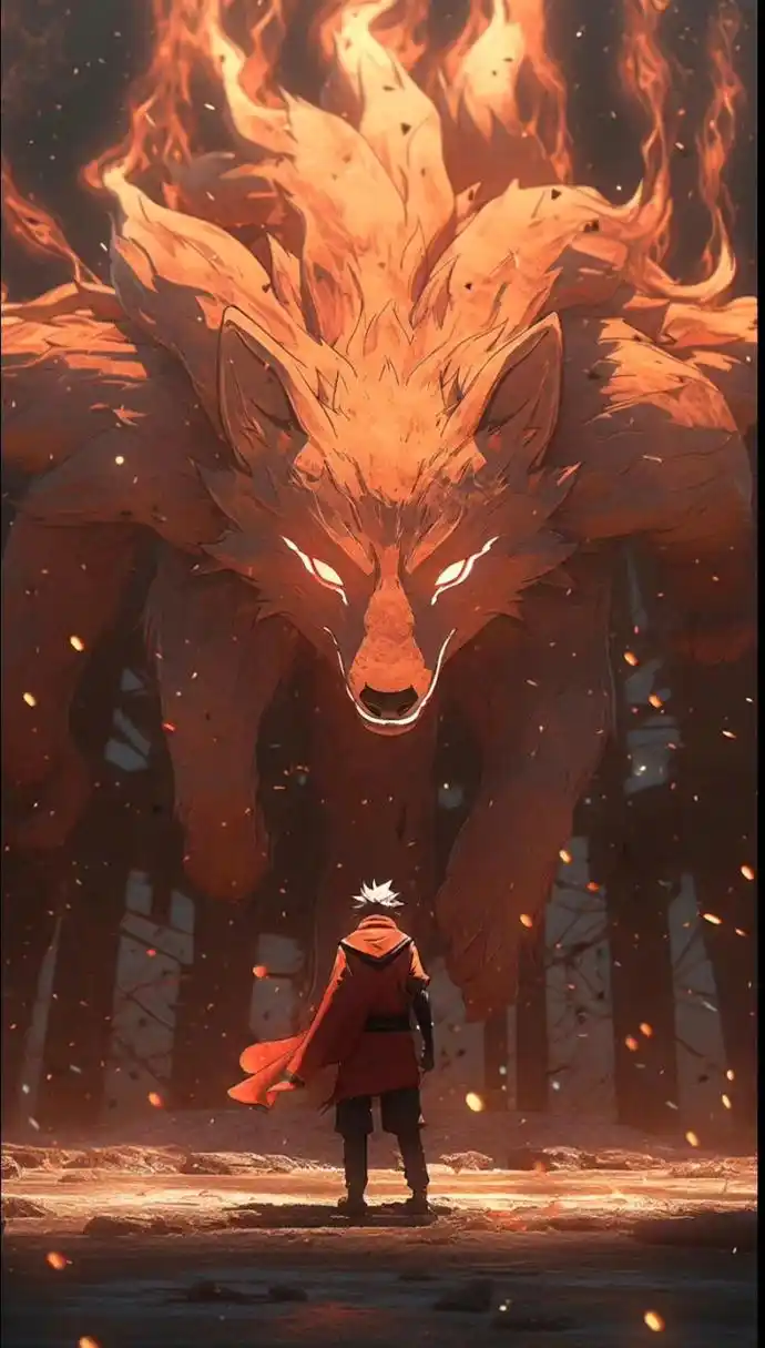 一组ai生成的火影忍者插画:鸣人与九尾.#动漫# #插画# #火影忍者