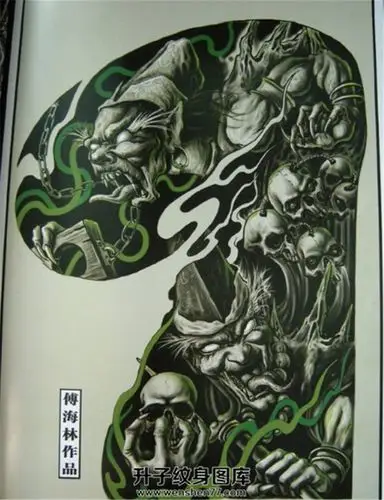 黑白无常半甲纹身手稿