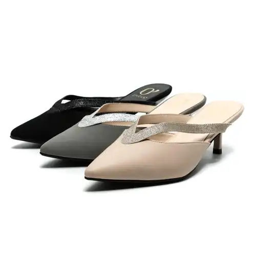 daphne达芙妮女鞋系列圆漾春夏季一脚蹬女鞋小细跟气质款凉拖