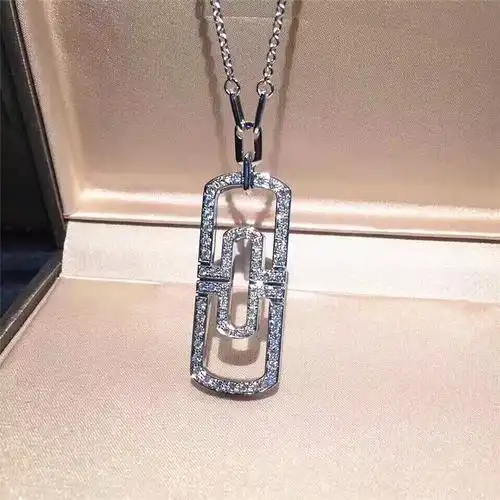 18k白金钻石回形针吊坠项链 玫瑰金黄金豪华