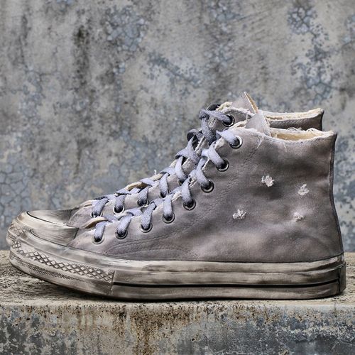 烟熏黑做旧男鞋烂边破洞高帮帆布鞋复古埋汰脏鞋休闲鞋潮学院板鞋