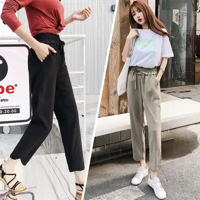 裤子女夏休闲冰丝萝卜裤学生九分哈伦裤薄 商品反馈