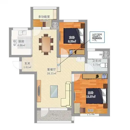 81㎡5#3-18层中间户型2室2厅1卫1厨-副本 辽宁 沈阳 颐和城 套内面积