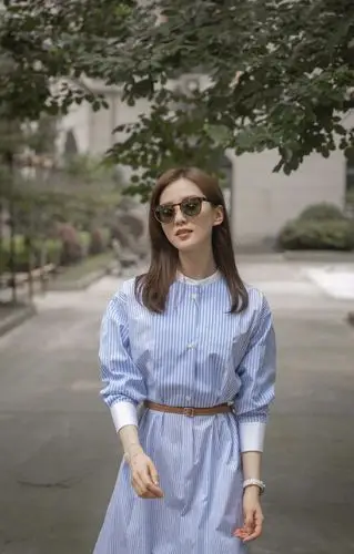 刘诗诗晒夏日街拍美照 穿蓝白衬衫裙气质好清新!