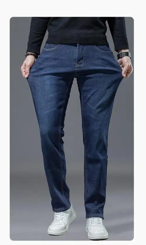 杉杉firs牛仔裤男秋冬季加绒加厚商务直筒裤宽松长裤子蓝色36码28尺