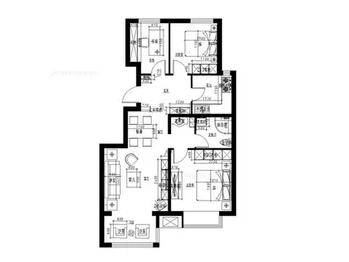 二居室改三居室装修效果图 欧式田园风格