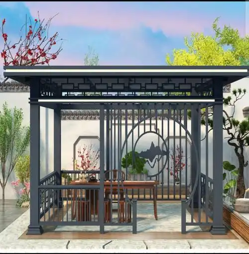 户外铝合金遮阳棚庭院新中式凉亭别墅花园廊架园林景观亭现代定制定制