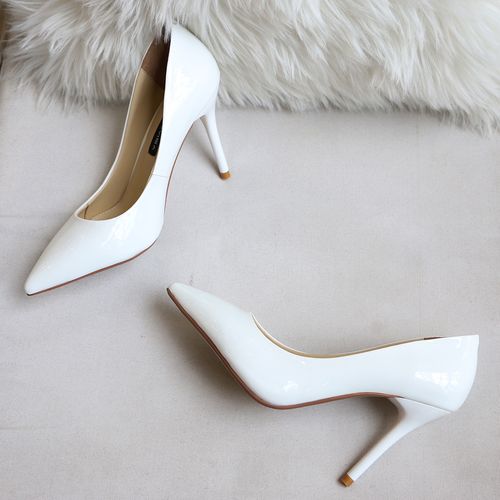 大全—欧美基本款简约光版百搭ol白色漆皮亮光高跟鞋尖头细跟浅口单鞋