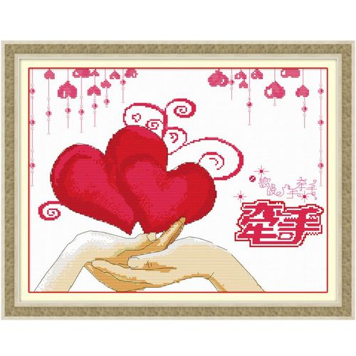 精准印花十字绣新款情侣爱心浪漫手牵手学生绣客厅卧室
