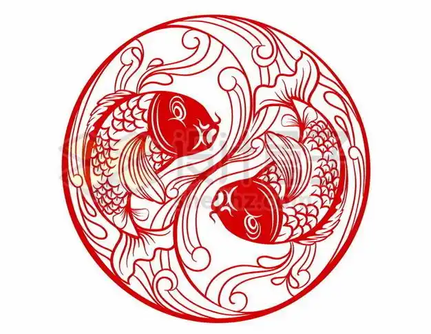 双鱼太极阴阳鱼红色剪纸图案795508eps矢量图片素材