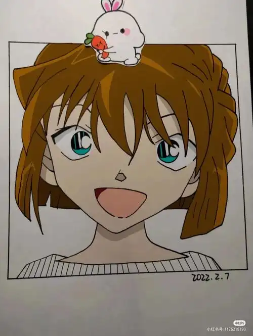 灰原哀  第一次画动漫人物,比例有问题,小学生画的跟高中一样,有些