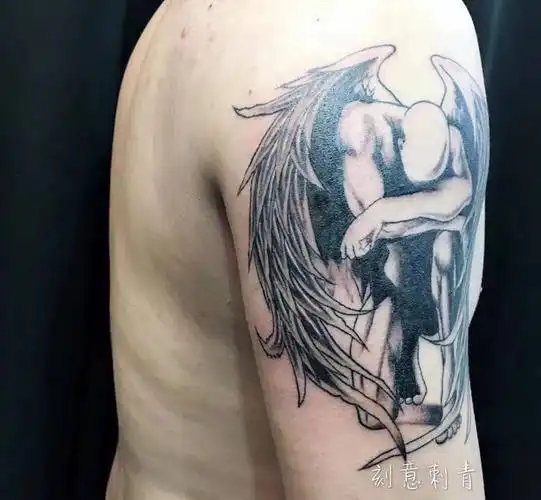 堕落天使纹身图片_成品手臂欧美人物鬼神纹身图案