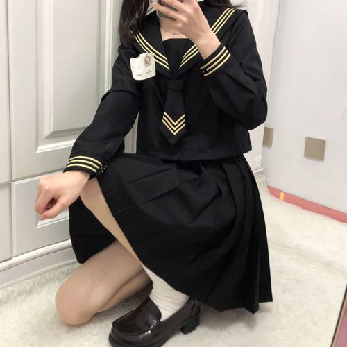 原创正统jk基础款三本不良jk少女女生长袖短袖黑色水手服班服套装