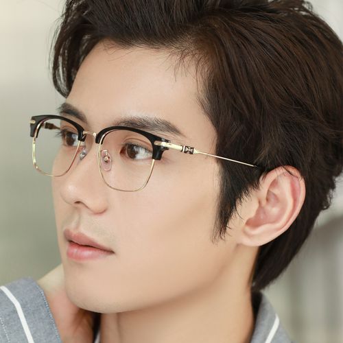 近视眼镜男大脸复古纯钛全框眼睛框成品配有度数眼镜近视镜大码潮