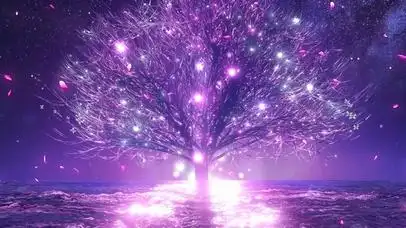 星空下樱花树带鱼屛宽屏