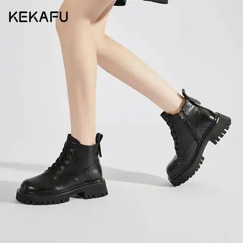 珂卡芙英伦风马丁靴女冬季加绒2023新款靴子厚底棉鞋保暖女款短靴