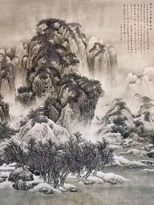 闺女临北宋范宽雪景寒林图轴
