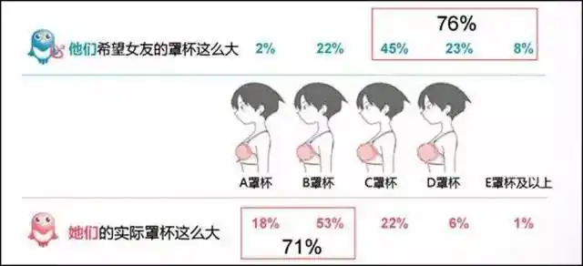 2016中国婚恋观调查报告),76%的男性希望女友的罩杯是c罩杯及以上