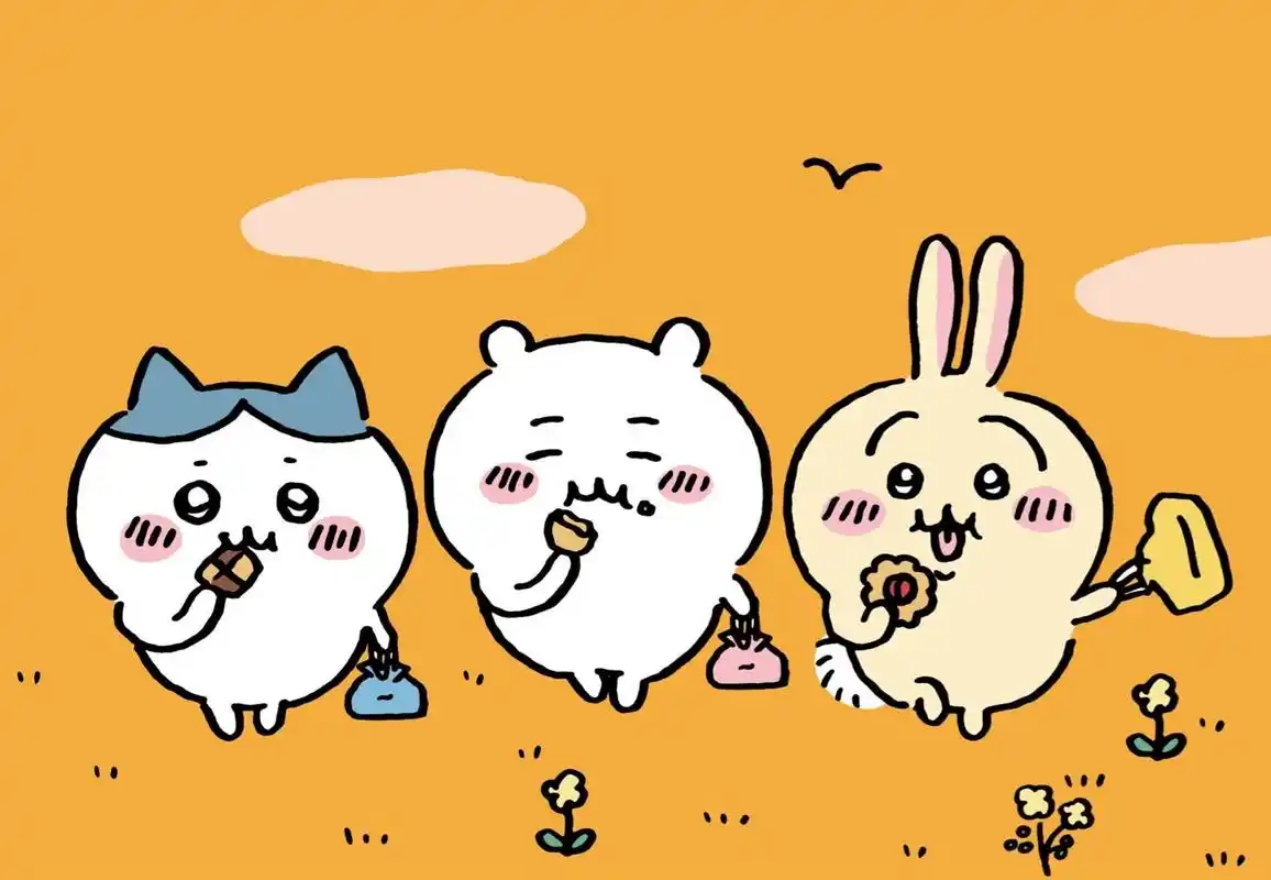 超级可爱的chiikawa横屏壁纸 一起吃吃喝喝的三小只图源bz