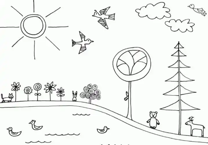 幼儿园春天去哪玩画个简笔画文化绘画春天简笔画图片春天主题风景简笔