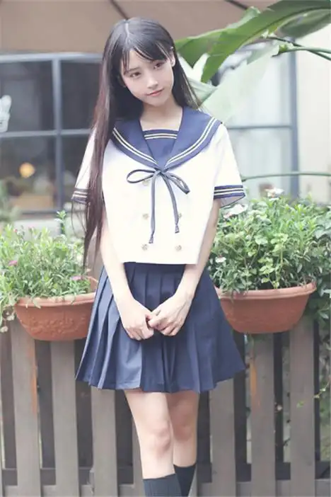 日系水手服女学生装班服校服jk制服关西襟三本蝴蝶结百褶裙套装