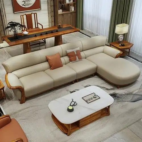 乌金木沙发头层牛皮厚皮新中式客厅现代中式真皮沙发家具组合套装