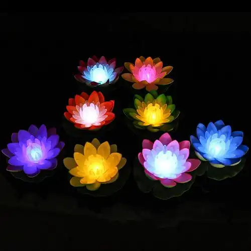 花灯荷花发光led浮水荷灯莲花红色电池七彩荷荷花灯