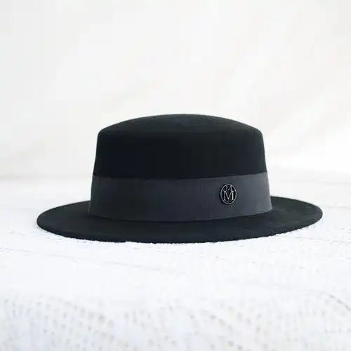 秋冬羊毛呢平顶礼帽女英伦复古时尚百搭帽子黑色羊毛小礼帽爵士帽