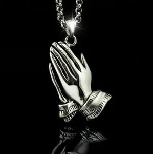欧美日韩时尚吊坠男佛手嘻哈项链挂饰男钛钢女长款双手合十可刻字