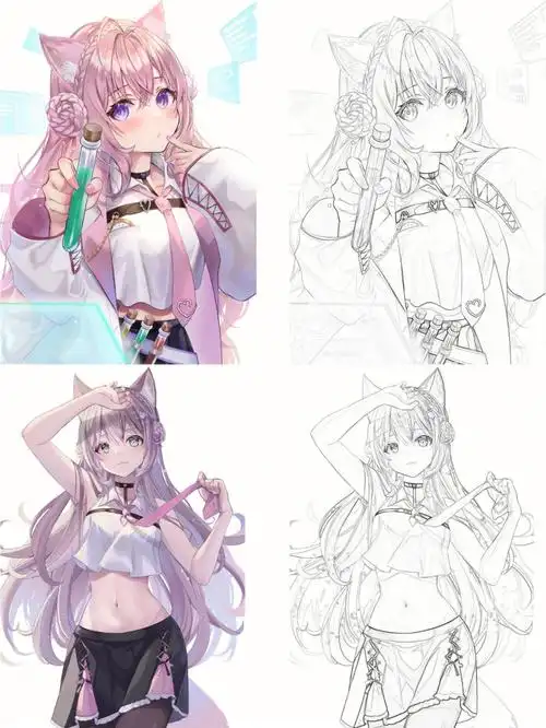 二次元动漫系临摹练习简单线稿来啦