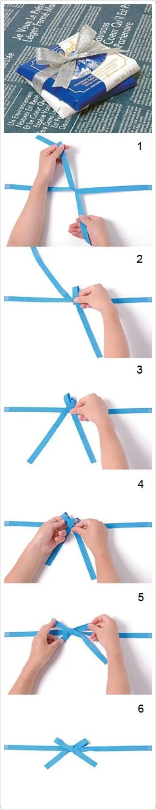 蝴蝶结的系法: 1.把丝带的两头打一个结 2.