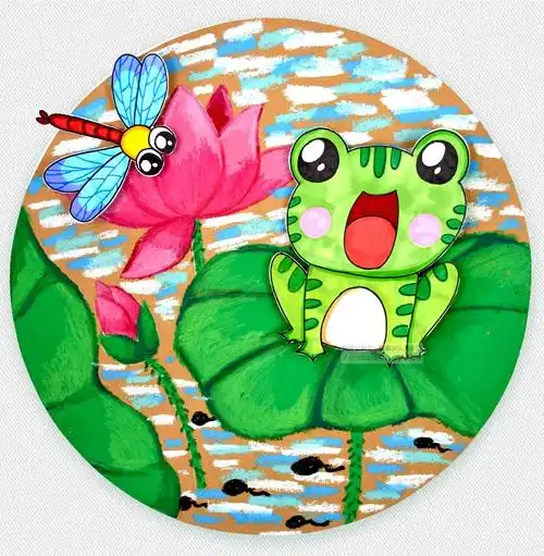 儿童画教程|油画棒绘画课程《热闹的夏日池塘》