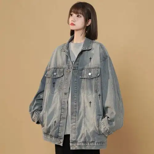 美式2024春秋季新款p95牛仔夹克女外套潮流刺绣宽松上衣jk35