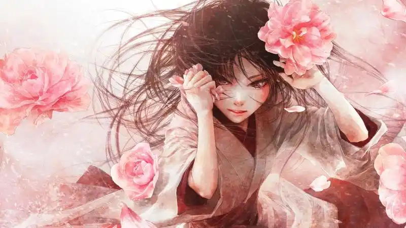 花瓣女孩古装唯美风4k高清动漫壁纸800x450