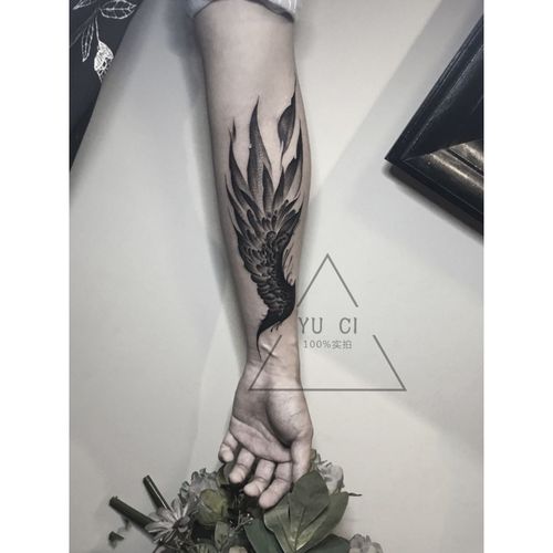 花臂手臂翅膀仿真刺青欧美暗黑风男女防水持久纹身贴