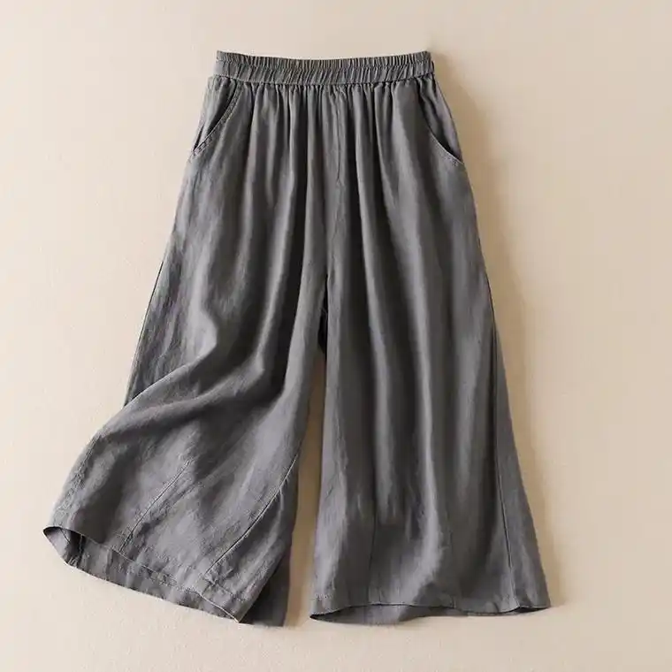 灰色百搭宽松阔腿裤女夏季薄款透气松紧腰棉.50 或将近50的 - 抖音